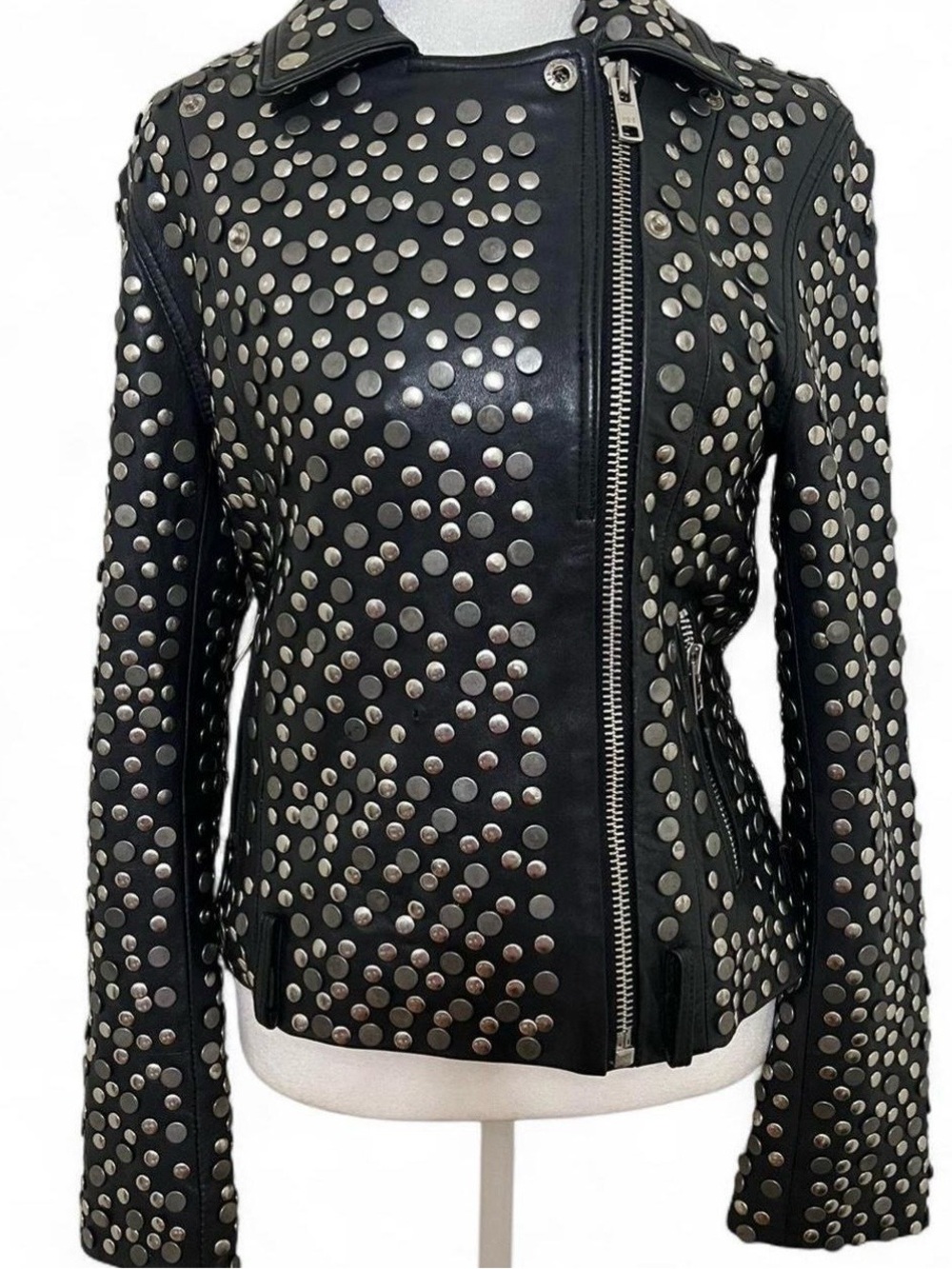 Studded Black Leather Jacket - Women's Moto Style